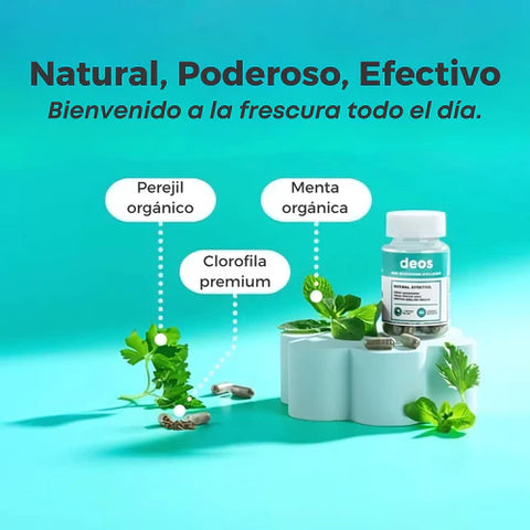 Image of "DEOS" (cápsulas): Suplemento oral que neutraliza olores corporales.